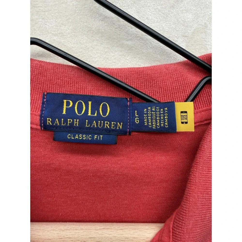 Polo Ralph Lauren Custom Slim Fit Polo Shirt Men's L Red Soft Touch Flesh Pony